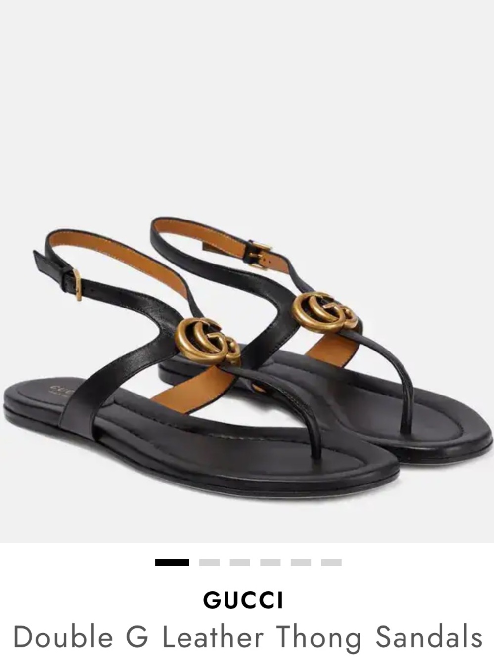 Gucci Calfskin Double G Thong Flat Sandals 37.5 Black